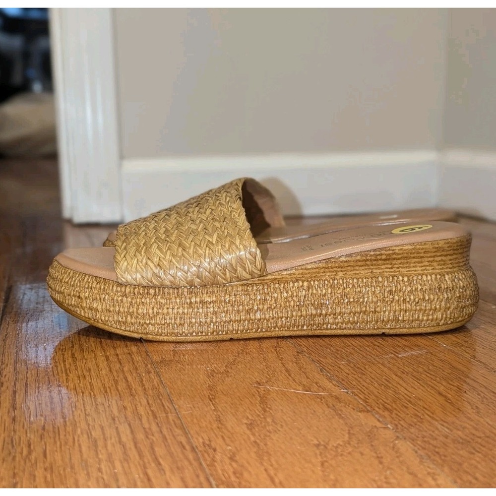 Italian Coastal Raffia Platform Slides Size 9 Simona Rossi Made in Tuscany